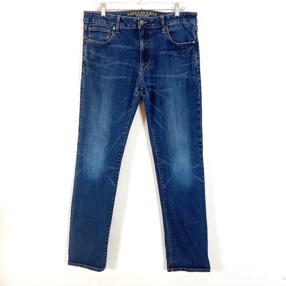 American Eagle Men's Blue Denim Original Straight Jeans Size 36/34